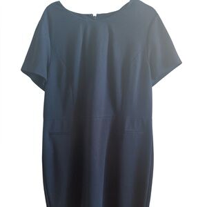 Talbots Classic Black Short Sleeve Dress Sz 18 Mock Pockets Waist Sitching‎